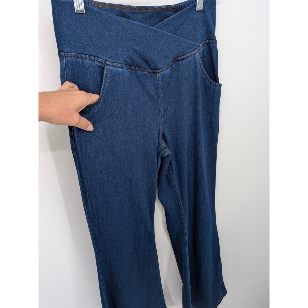 Halara Flex Denim Pants Women Medium Blue Crossover Flare Leg Casual Pull On - Picture 3 of 8